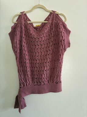 Catherine Malandrino Baby Alpaca Dusty Mauve Crochet Knit Boatneck Sweater